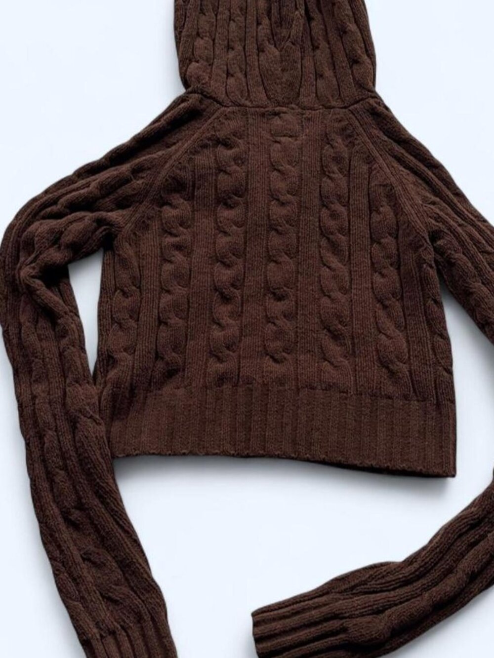 Vintage Y2K Aéropostale chocolate brown cable knit cropped zip-up hoodie S - Picture 5 of 5